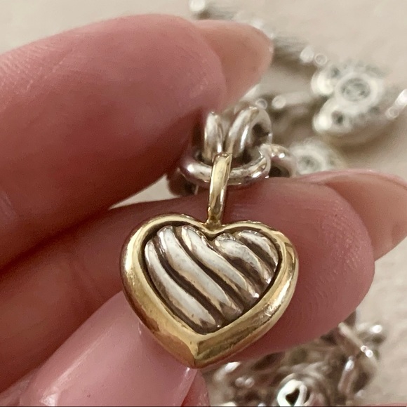 Vintage 18k David Yurman 5 hearts charm bracelet gold & silver.. - Picture 13 of 15